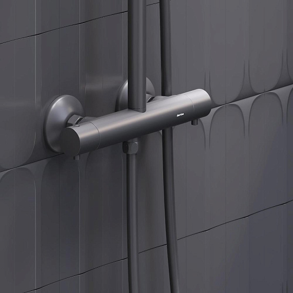 Душевая система Damixa Jupiter 977800300 стойка с тропическим душем, термостатом, смесителем, черная матовая-3