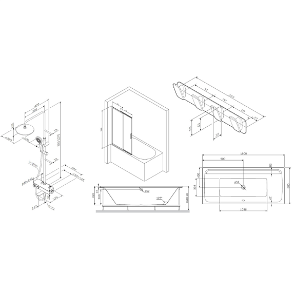 Секция ванны и душа AM.PM Inspire 2.0 WK52EB-4