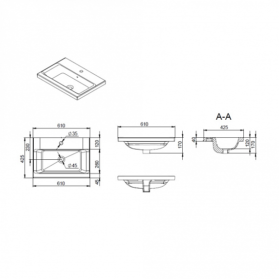 Раковина мебельная 60 AM.PM Gem M90WCC0602WG белая встраиваемая-6