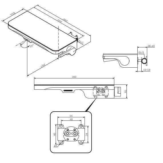 Смеситель для раковины (умывальника) AM.PM Func F8F72722 черный встраиваемый-5