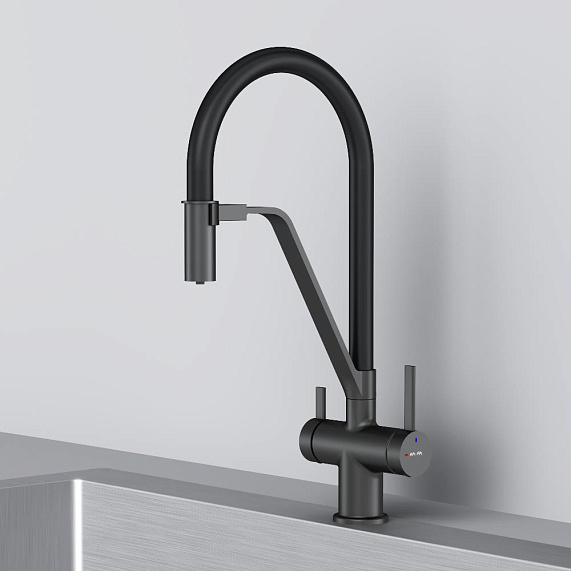 Смеситель для кухни AM.PM Func F8F07822 высокий, черный с каналом для питьевой воды и гибким черным изливом-6