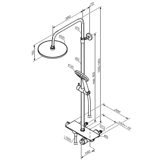 Душевая система Damixa Jupiter 977750000 стойка с тропическим душем, термостатом, смесителем, хром-5