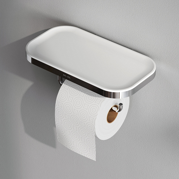 Держатель для туалетной бумаги настенный AM.PM Func A8F341400  с полочкой, хром, белый-2