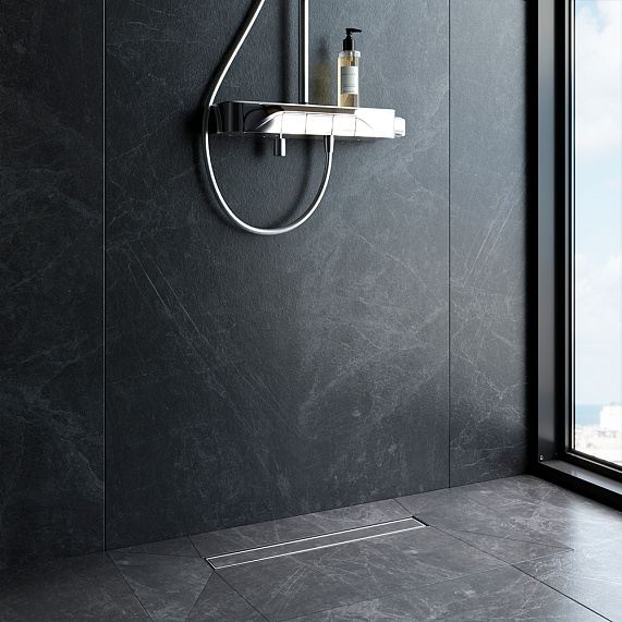 Душевой трап (лоток) 50 AM.PM MasterFlow W01SC-U11-050-04SB комбинированный затвор со стальной матовой решеткой под плитку-4