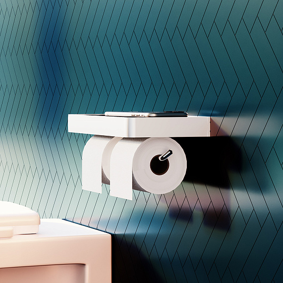 Держатель для туалетной бумаги настенный Damixa Jupiter DA77341900 двойной, с полочкой, серебристый, черный-4