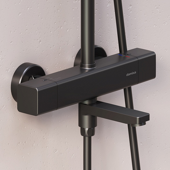 Душевая система Damixa Gala 953810300 стойка с тропическим душем, термостатом, смесителем, черная матовая-2