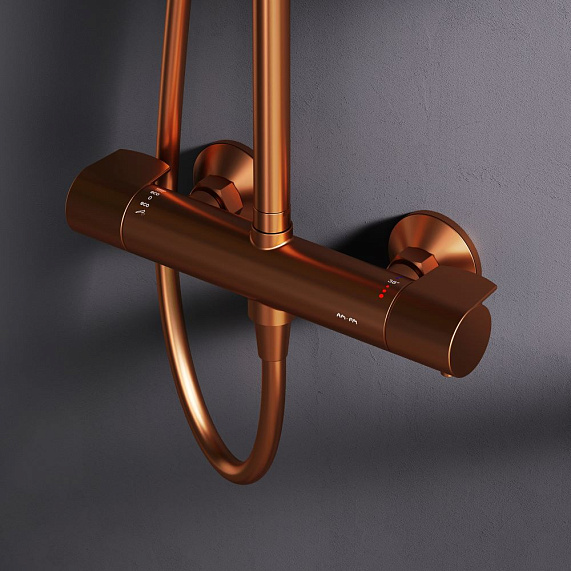 Душевая система AM.PM X-Joy F0785A444 стойка с тропическим душем, термостатом, смесителем, розовое золото-2