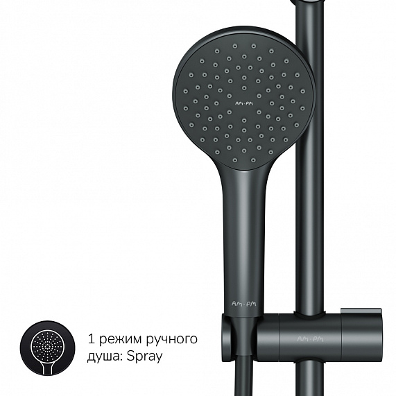 Душевая система AM.PM Gem F42890A14 стойка с тропическим душем, черная матовая + смеситель для ванны, черный матовый-5