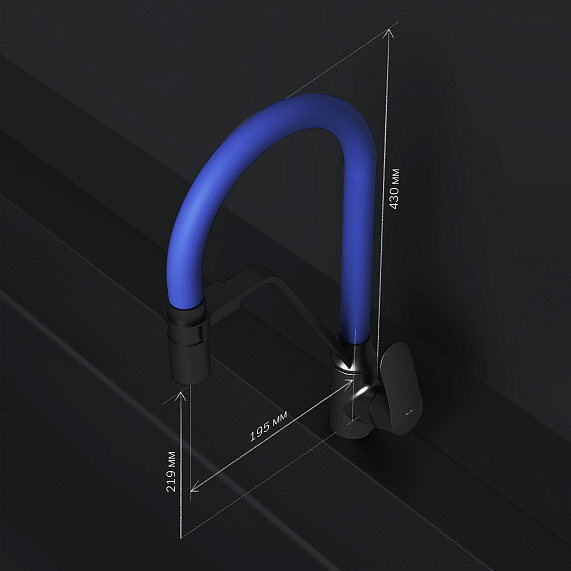 Смеситель для кухни AM.PM Like F8007827 высокий, черный, с синим гибким изливом и каналом питьевой воды-7