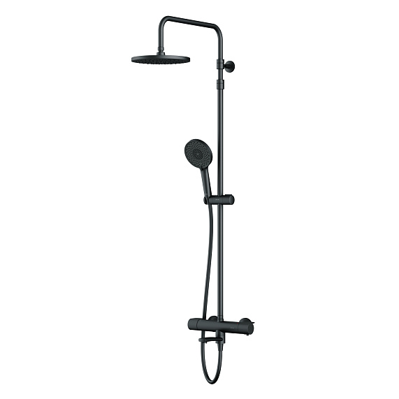 Душевая система AM.PM X-Joy F0785A522 стойка с тропическим душем, термостатом, смесителем, изливом, черная матовая-10