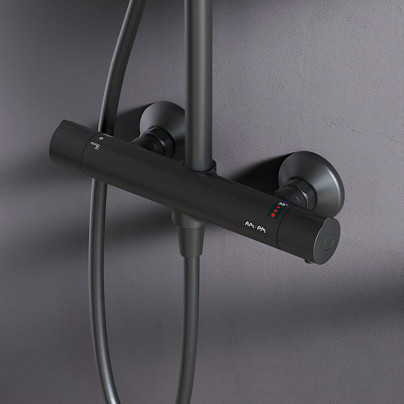 Душевая система AM.PM Like F0780422 стойка с тропическим душем, термостатом, смесителем, черная матовая-2