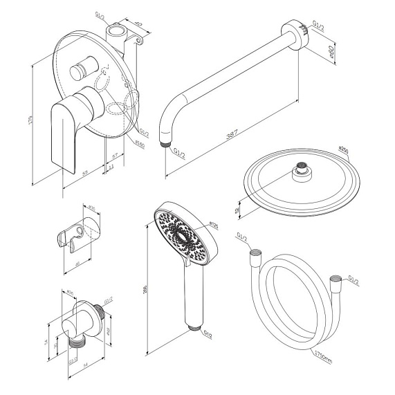 Встраиваемая душевая система Damixa Apollo 947520000 хром: тропический верхний душ, ручной душ-5