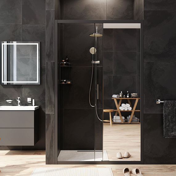 Душевая перегородка с дверью 120x195 AM.PM Gem W90G-120-1-195BMir зеркальное стекло, профиль черный матовый-2